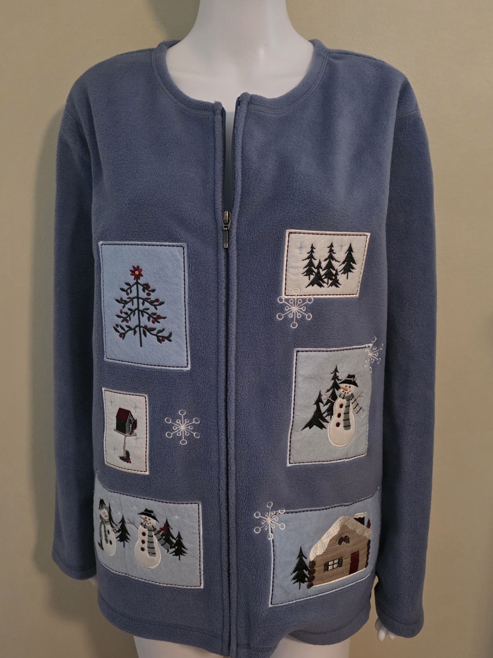 Croft & Barrow Blue Holiday Fleece Jacket with Snowman Woman's Size 1X.